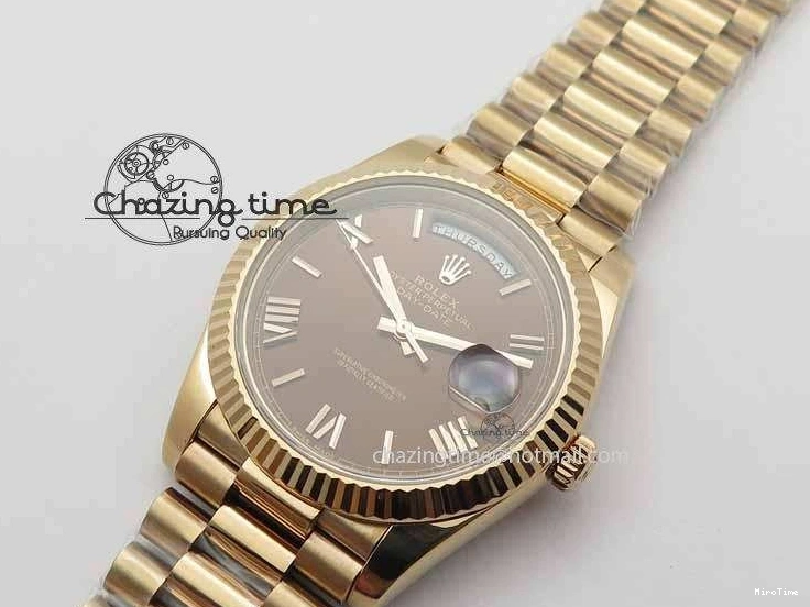 MiroTime 0318 Sophisticated Day-Date 40mm 228239 RG Noob 1:1 Best Edition Brown Roman Dial On RG President Bracelet A 3707